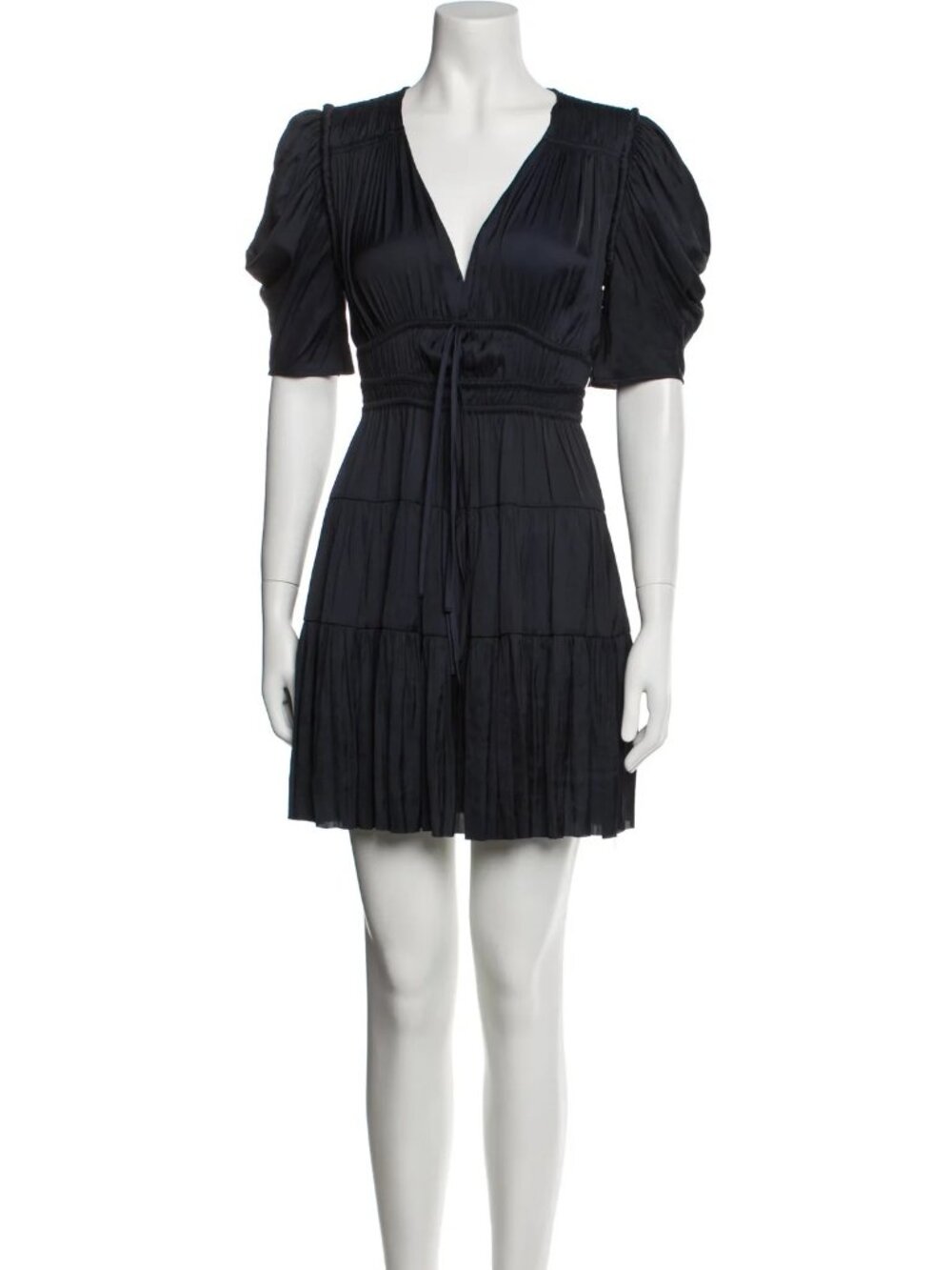 Ulla Johnson Navy Satin Azaria Shirred Pleated Mini Dress